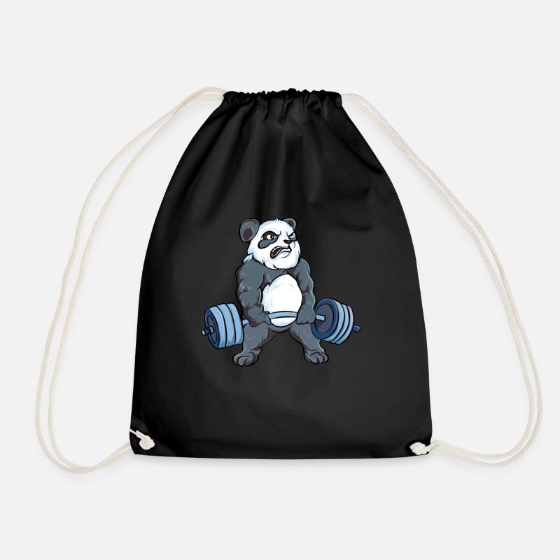 Panda makes deadlift bodybuilder deadlift dumbbell - Drawstring Bag - black