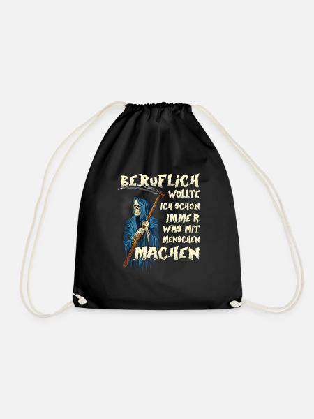 Beruflich wollte ich was mit Menschen Sensenmann - Turnbeutel - Schwarz