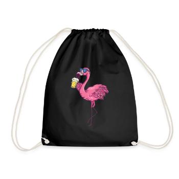 Flamingo mit Sonnenbrille trinkt Bier - Turnbeutel - Schwarz - Vorne