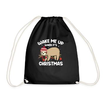 Wake me up when it's Christmas Sloth Gift - Drawstring Bag - black - Front