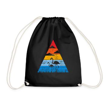 Retro flamingo sunset silhouette animal pink flamingo - Drawstring Bag - black - Front