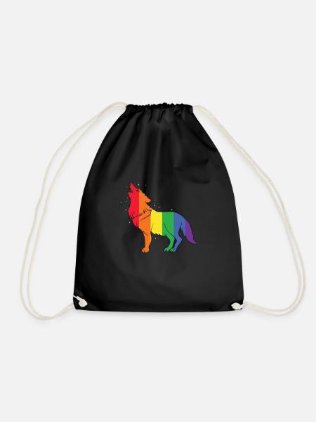 Gay Wolf Rainbow Gay Pride LGBT Gift - Drawstring Bag - black
