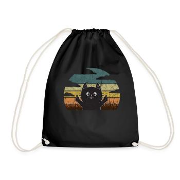 Lustige Katze Mittelfinger Vintage - Turnbeutel - Schwarz - Vorne