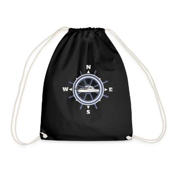 Boating motor boat compass captain gift - Drawstring Bag - black - Front