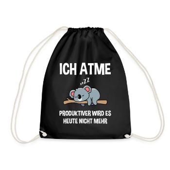 Ich atme produktiver wird es heute nicht mehr Bär - Turnbeutel - Schwarz - Vorne