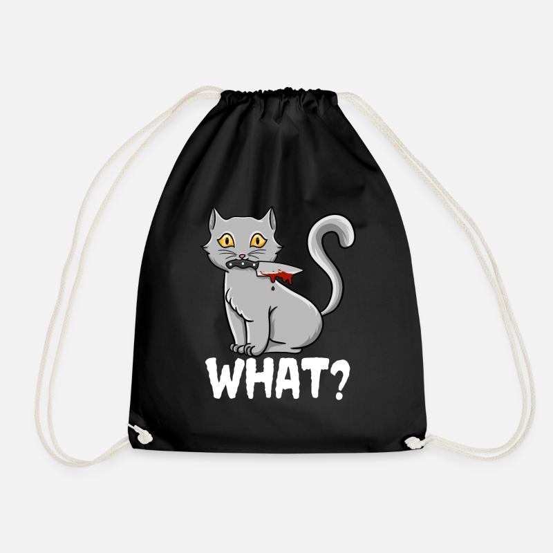 Cat What Funny Black Murderous Cat With Knife - Drawstring Bag - black