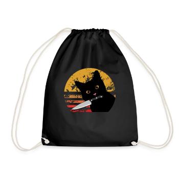 Cat What Funny Black Murderous Cat With Knife - Drawstring Bag - black - Front