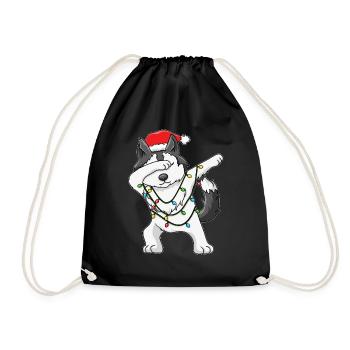 Dabbing Dog Husky Santa Christmas Tree Christmas Xm - Drawstring Bag - black - Front