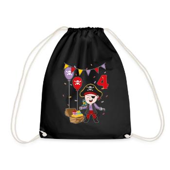 4 years pirate kids birthday kids fun gift - Drawstring Bag - black - Front