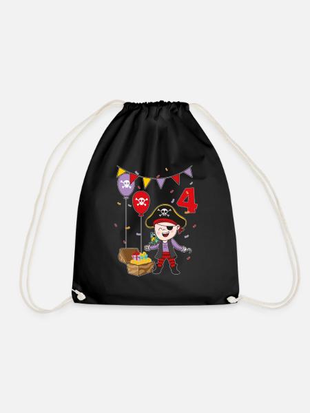 4 Jahre Pirat Kindergeburtstag Kinder Fun Geschenk - Turnbeutel - Schwarz
