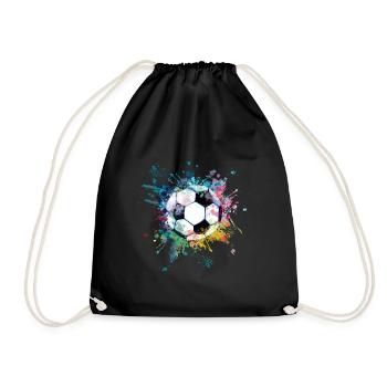WaterFabe Color Explosion Splash Design Football - Drawstring Bag - black - Front