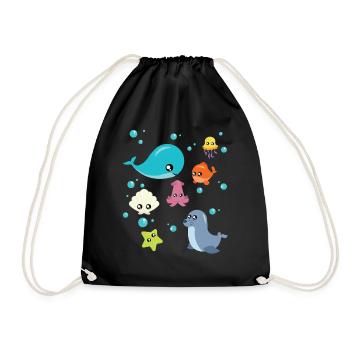 Wal Fisch Qualle Wale Muschel Meer Ozean Geschenk - Turnbeutel - Schwarz - Vorne