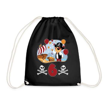 6 years pirate children's birthday child gift - Drawstring Bag - black - Front