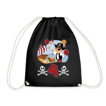 4 years pirate children's birthday children fun gift - Drawstring Bag - black - Front