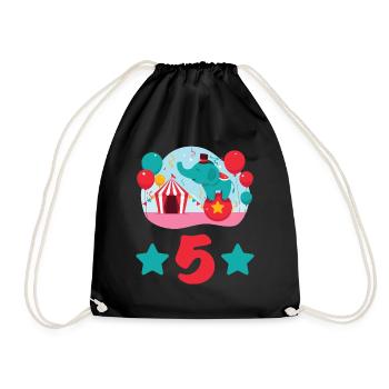 5 years elephant circus children's birthday gift - Drawstring Bag - black - Front