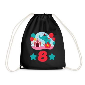 8 years elephant circus children's birthday gift - Drawstring Bag - black - Front