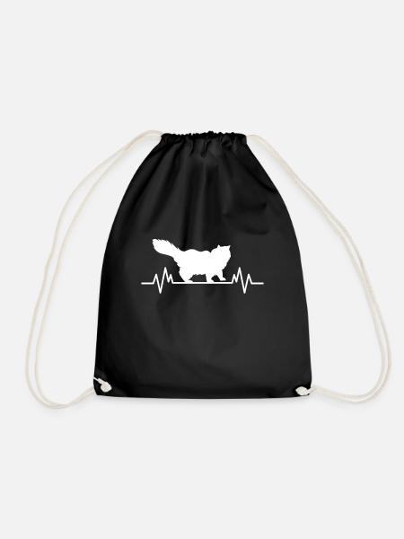 Cat Heartbeat Funny Cat Pet Gift - Drawstring Bag - black
