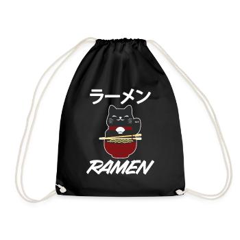 Ramen Manga Cat Anime Noodles Japanese Gift - Drawstring Bag - black - Front