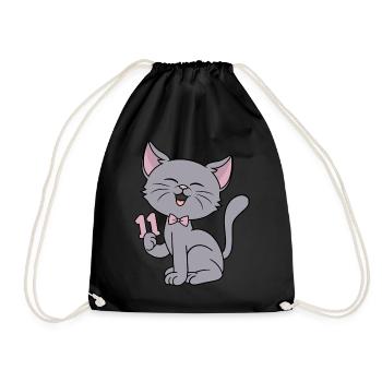 11 year old girl funny cat 11th birthday - Drawstring Bag - black - Front