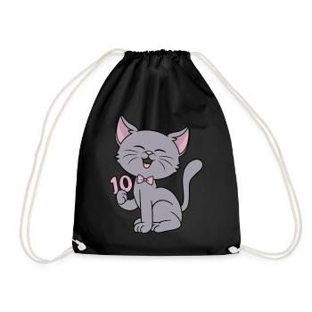 10 year old girl funny cat 10th birthday - Drawstring Bag - black - Front
