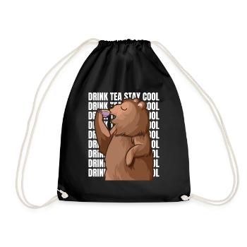 Drink Tea Stay Cool Bear Kräutertee Liebhaber Tee - Turnbeutel - Schwarz - Vorne