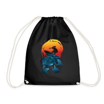 Retro Surfboarder Wassersport - Turnbeutel - Schwarz - Vorne