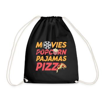 Movies Popcorn Pajamas Pizza Funny - Turnbeutel - Schwarz - Vorne
