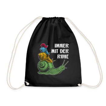 Immer mit der Ruhe mit Schnecken und Spruch - Turnbeutel - Schwarz - Vorne