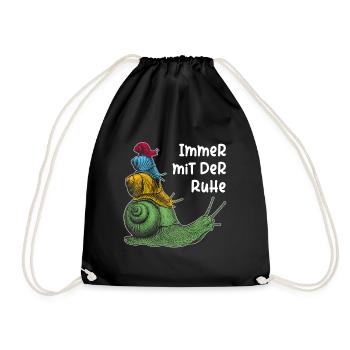 Immer mit der Ruhe mit Schnecken und Spruch - Turnbeutel - Schwarz - Vorne