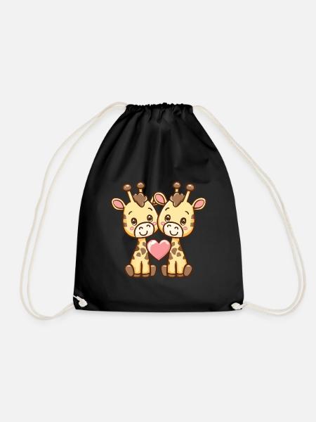 Giraffe Paar Liebe Valentinstag - Turnbeutel - Schwarz
