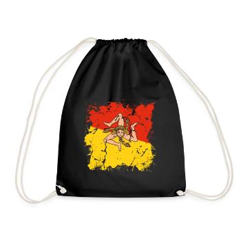 Sicily Flag Italy Palermo Trinacria Italia - Drawstring Bag - black - Front