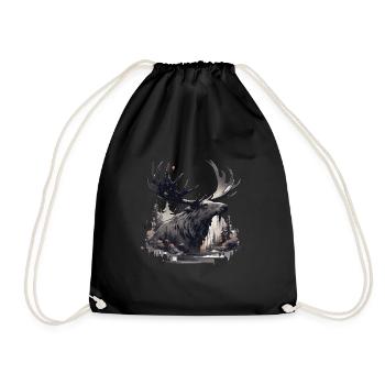 Elk deer nature Scandinavian forest - Drawstring Bag - black - Front