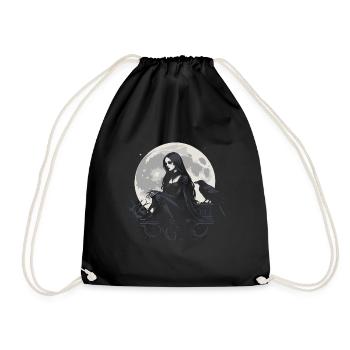 gothic girl and ravens over the moon - Drawstring Bag - black - Front