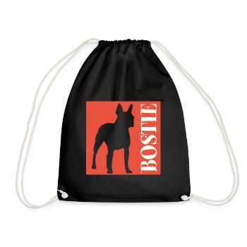 Boston Terrier Bostie Grafik mit Schriftzug - Turnbeutel - Schwarz - Vorne