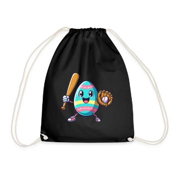 Easter Baseball Egg, Baseball Player Spring Festival - Drawstring Bag - black - Front