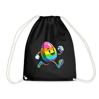 Easter Easter Egg Cute Comic Cartoon Jogger Marathon - Drawstring Bag - black - Front