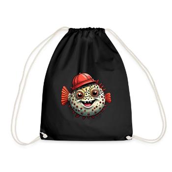 Drôle de poisson-globe avec casquette de baseball rouge - Sac de sport léger - noir - Devant