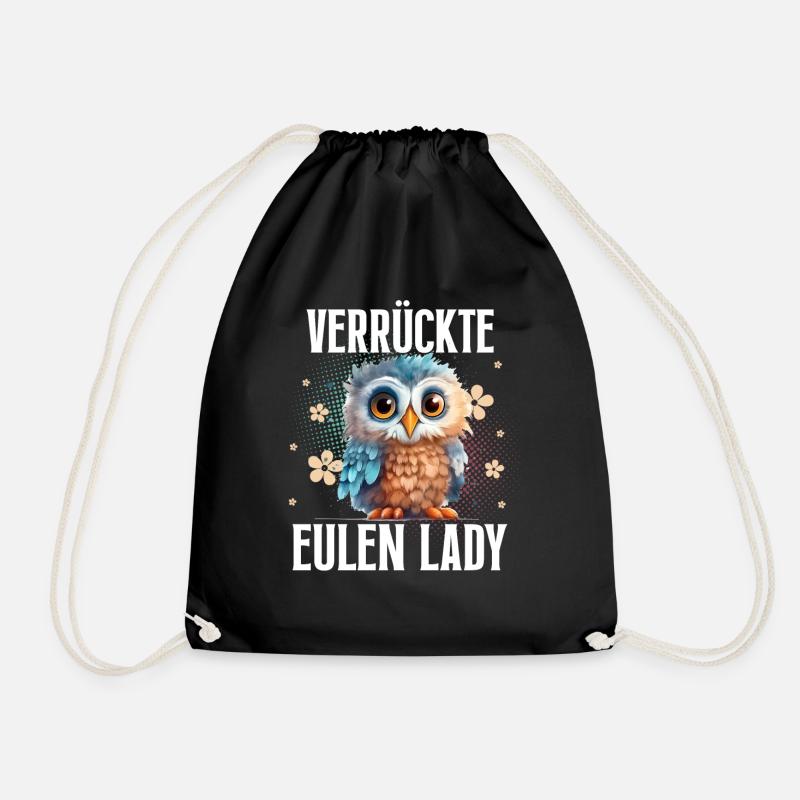 Verrückte Eulen Lady - Turnbeutel - Schwarz