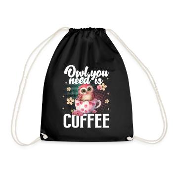 Eule Kaffee - Turnbeutel - Schwarz - Vorne