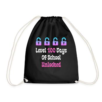 Level 100 Days Of School Unlocked - Drawstring Bag - black - Front
