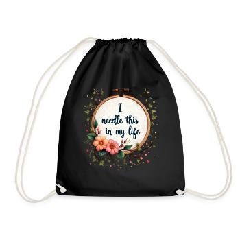 I Needle This in My Life - Embroidery Art - Drawstring Bag - black - Front