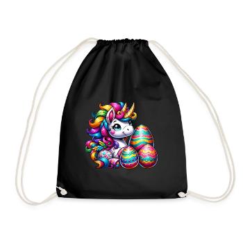 Easter Unicorn & Colorful Eggs - Drawstring Bag - black - Front