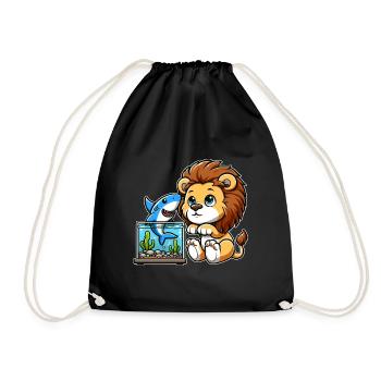 Lion in the Aquarium: Fish & Shark - Drawstring Bag - black - Front