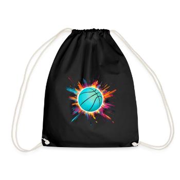 Basketball in turquoise with colorful splash of color - Drawstring Bag - black - Front
