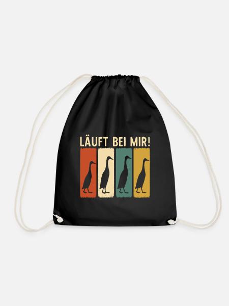 Laufenten - Läuft bei mir - Laufenten Retro Design - Turnbeutel - Schwarz