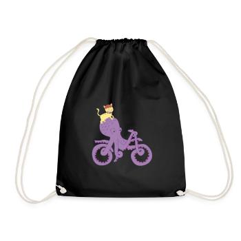 Katzenreitkraken-Fahrrad, Kraken-Kunst, lustig - Turnbeutel - Schwarz - Vorne