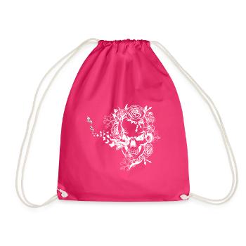 Totenkopf mit Rosen, Schmetterlingen und Schlange - Turnbeutel - Fuchsia - Vorne