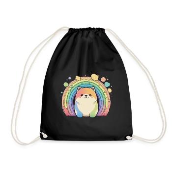 Akita Inu Hund Bunte Farben Regenbogen Kunst Anime - Turnbeutel - Schwarz - Vorne