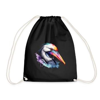 Pelikan Bunter Vogel Cooles Aquarell - Turnbeutel - Schwarz - Vorne