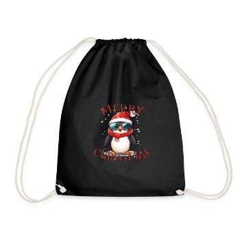 Niedlicher Kleiner Weihnachtspinguin Mit Brille - Turnbeutel - Schwarz - Vorne